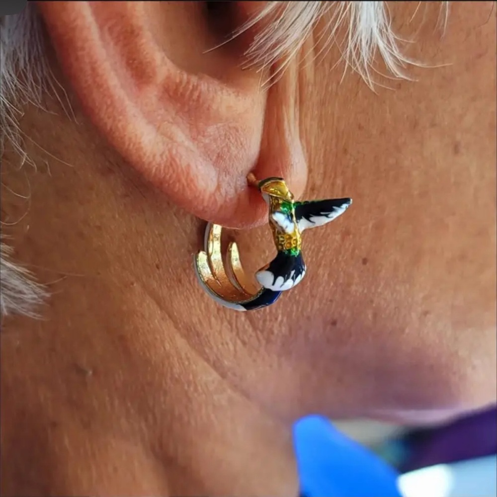 Vintage Rare Colorful Hummingbird Earrings - Picture 6 of 6